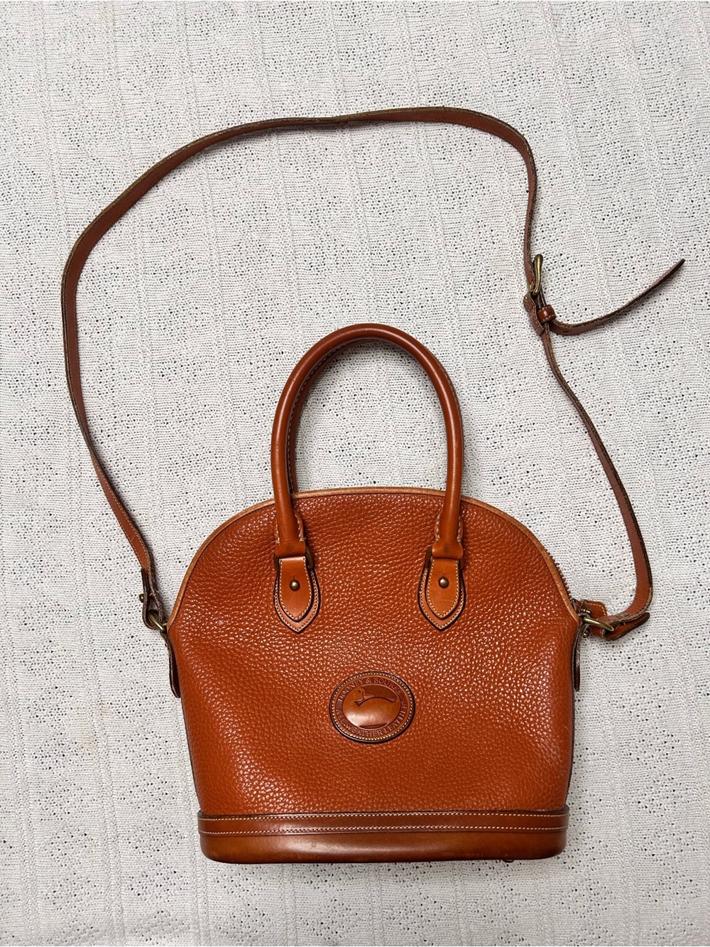 Vintage Dooney & Bourke Cognac Pebbled Leather Satchel with Crossbody Strap